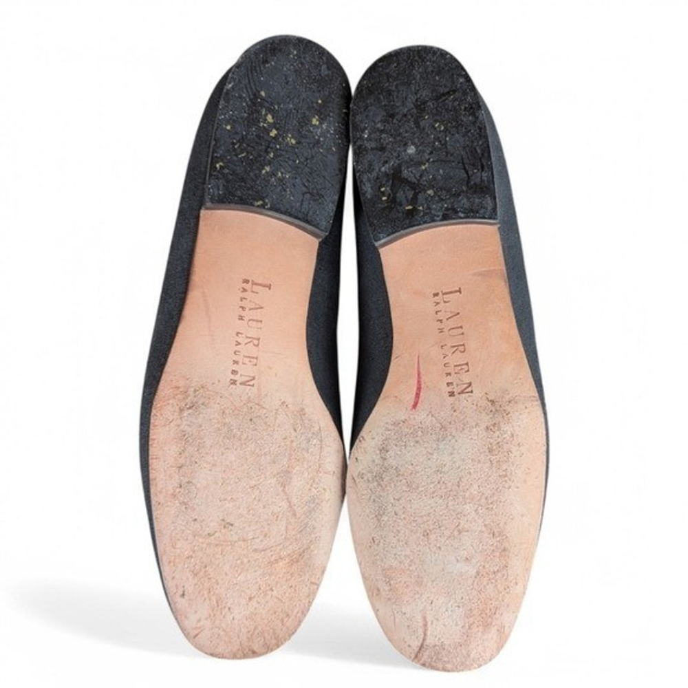 Ralph Lauren Linen Blend Black Embroidered Loafer Flats 9 - Picture 7 of 10